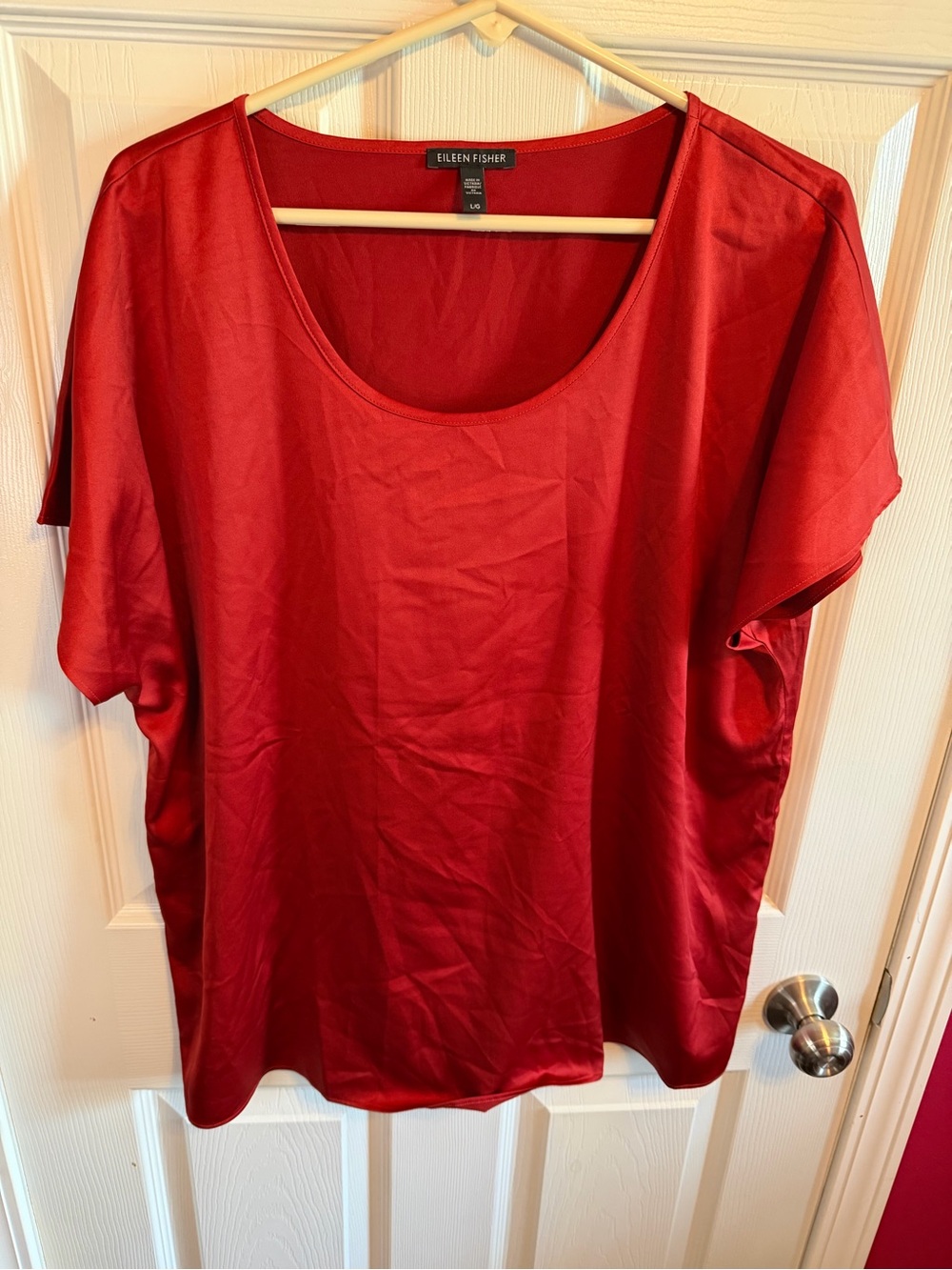 Eileen Fisher Crimson Scoop Neck Short Sleeve Top L